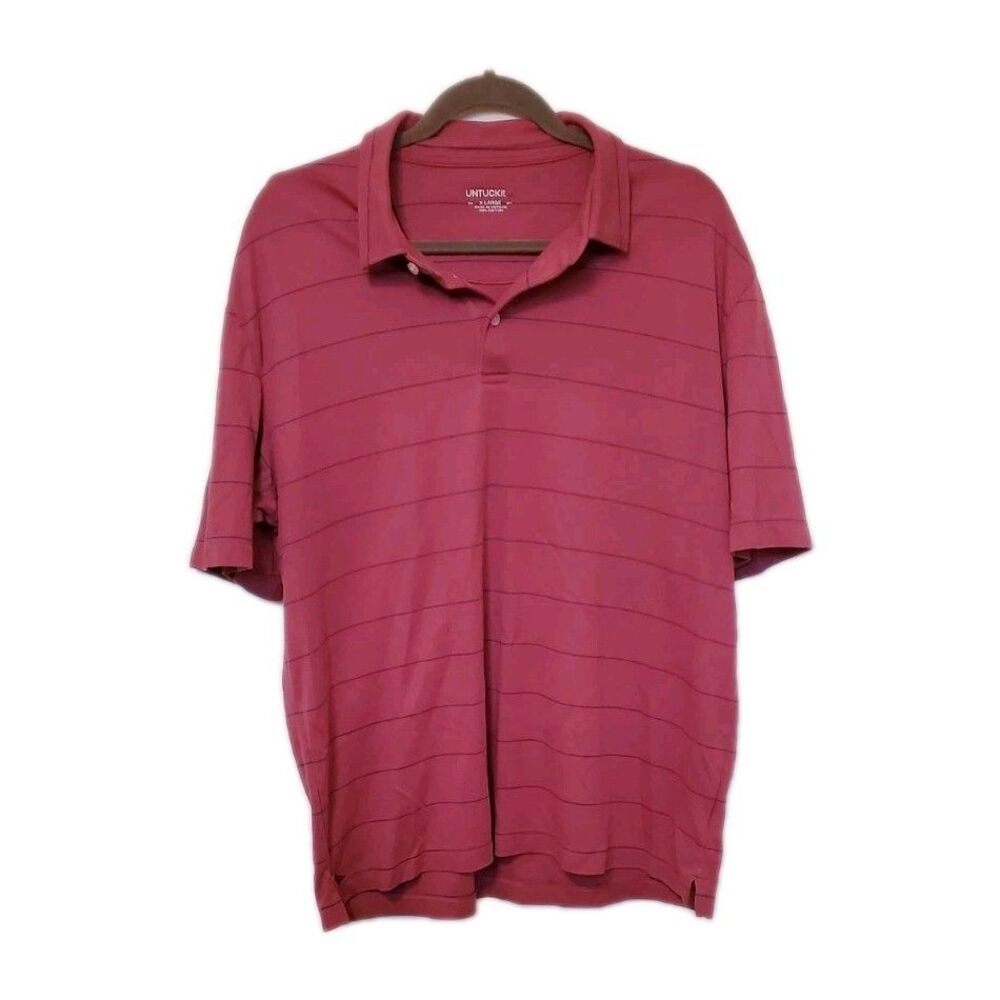 Untuckit Shirt Men Large Polo Maroon Stripe Wrinkle Free Collared Casual 40002